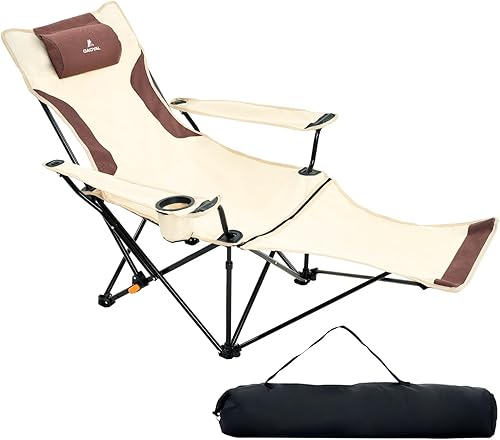 Miniatura 1 de Silla de camping reclinable de 4 posiciones ajustables, silla de playa plegable ligera para adultos con reposapiés y reposacabezas extraíbles,