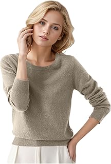 2025 - Suéter de cuello redondo para mujer, color sólido, manga larga, suéter de lana para mujer