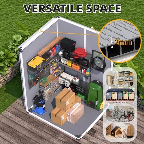 MELLCOM 5x4 FT Resin Outdoor Storage Shed with Floor, Outdoor Storage Tool Shed with Windows and Lockable Door, Resin Garden Shed for Bike, Garbage Can, Lawnmower — view 2