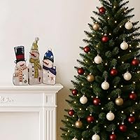 Vista 4 de Muñeco de nieve de madera Decoración de mesa Triple Muñeco de nieve decorativo Pantalla plegable de madera Señales de Navidad Centro de mesa