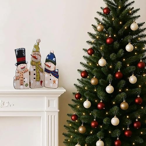 Miniatura 4 de Muñeco de nieve de madera Decoración de mesa Triple Muñeco de nieve decorativo Pantalla plegable de madera Señales de Navidad Centro de mesa