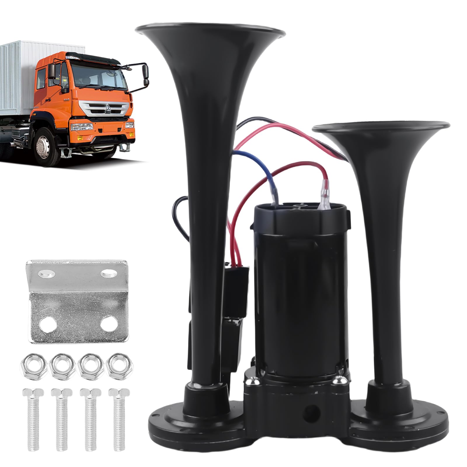 GAOUTO LWK Clacson da 12 V, 120 db, doppio clacson ad aria, super rumoroso con compressore, tromba ad aria compressa per tutti i veicoli da 12 V, auto, treno, barca