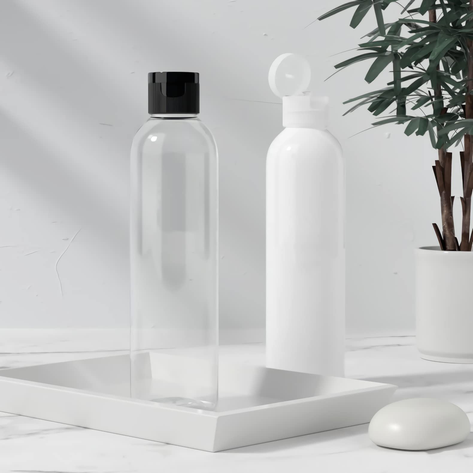 12 Pièces 150 ML Transparent Bouteille en Plastique avec Bouchon à Charnière Blanc, DIY Vider Bouteille Ronde en PET de Voyage pour Cosmétiques Liquides