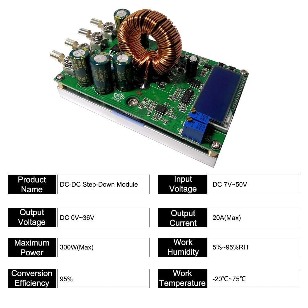 DC-DC Step Down Buck Converter, 300W 20A High Power Step Down Converter Einstellbar Spannungsregler Spannungswandler, 7-50V bis 0-36V Step Down Modul Konstante Spannung Strom Stromversorgung Converter