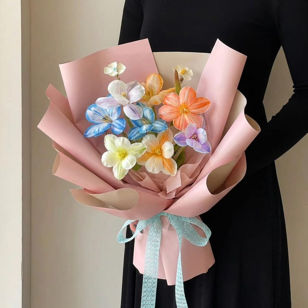 BBJ WRAPS Double Color Flower Wrapping Paper Waterproof Florist Bouquet Packaging Wraps 20 Sheets 23.6x23.6 Inch (Pink)