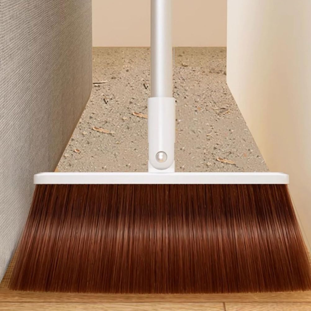 Broom and Dustpan Set - 180° Rotatable Broom Head & Self-Cleaning Teeth - Upright Stand Cleaning Tools with Lightweight Aluminum Alloy Long Handle for Kitchen Office Indoor Lobby