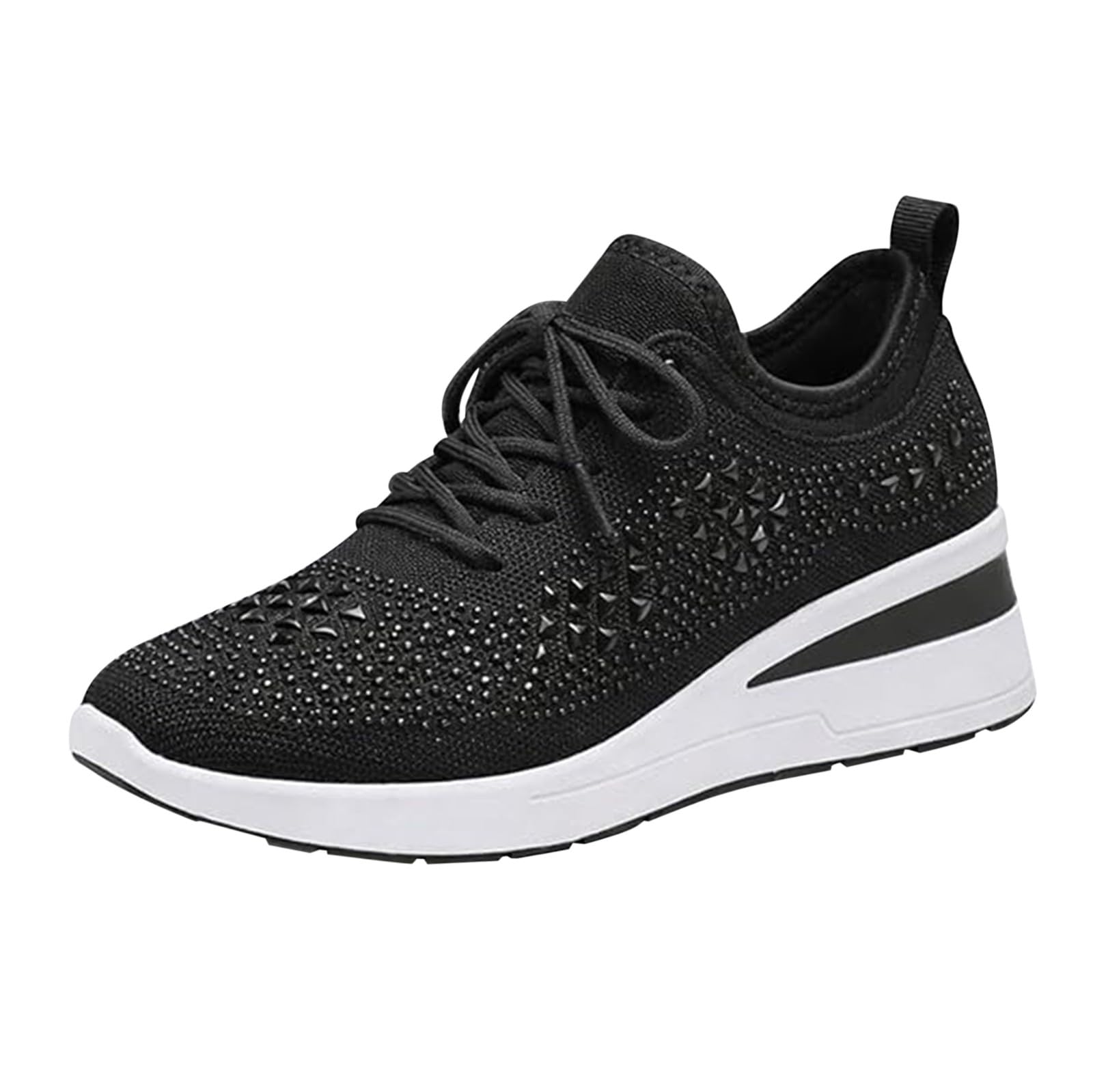 Scarpe da ginnastica da donna con plateau impreziosite con strass e maglia traspirante per abiti casual alla moda, Nero , 39.5 EU