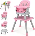 KOTEK Baby High Chair, 8 in 1 Convertible Highchairs for Babies and Toddlers, Building Block Table, Booster Seat, Toddler Chair with Removable Tray, Safety Harness, Dual Cushions (Soft Green)