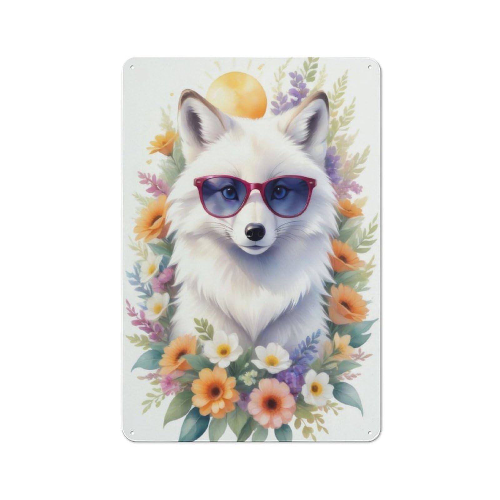 Junmoney Watercolor White Wolf Art Vintage Tin Sign 30X20cm Featuring For Café Or Home Bar, A Metal Wall Feature For Cafés And Home Bars