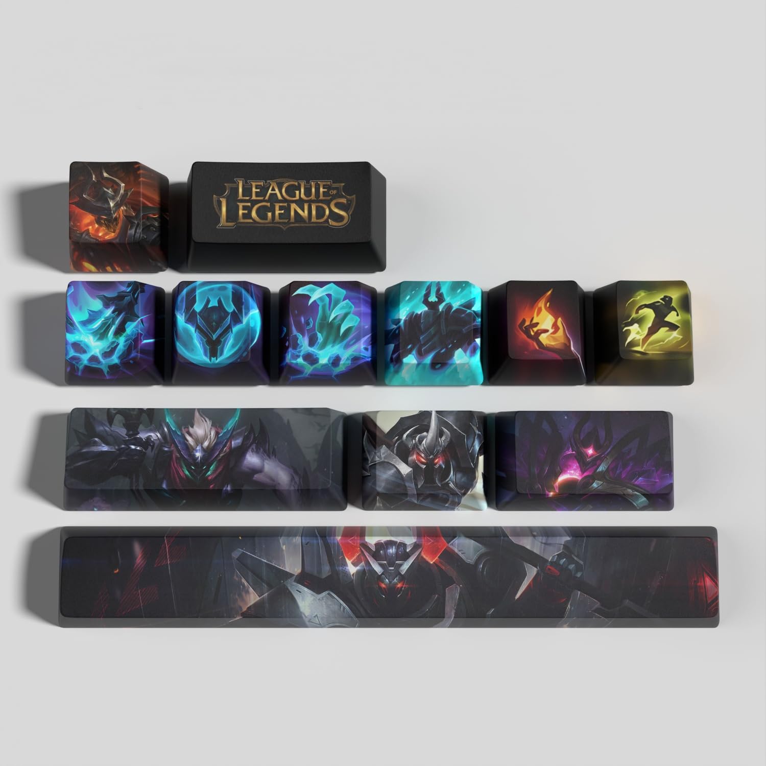 League Mordekaiser Set de 12 Keycaps PBT Haute Densité, OEM Profile Dye Sublimation Disposition Idéal pour Créateurs de Contenu et Amateurs d' Esport