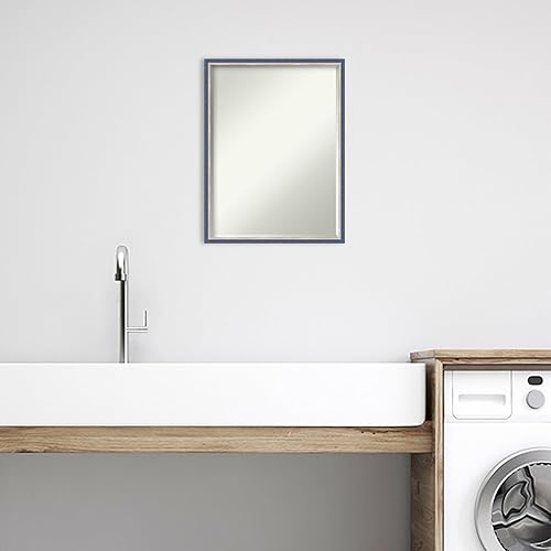 Miniatura 5 de Amanti Art Espejo de baño de madera, espejo de pared estrecho azul Theo para usar como espejo de tocador de baño sobre el fregadero (25.25 x 19.25