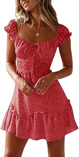 Imily Bela Women's Summer Dress, Ruffle Swing Beach Dress, Elegant A-Line Mini Dress, High Waist Dress with Drawstring