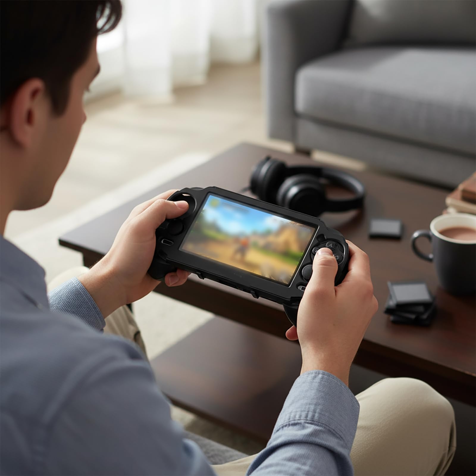 ABS-Schutzhülle für PS Vita 1000, ergonomischer Griff, L2, R2, Trigger-Unterstützung, sicherer Sitz, schwarz-weiß, Game-Controller, stoßfeste Abdeckung, Gamer-Zubehör (schwarz)