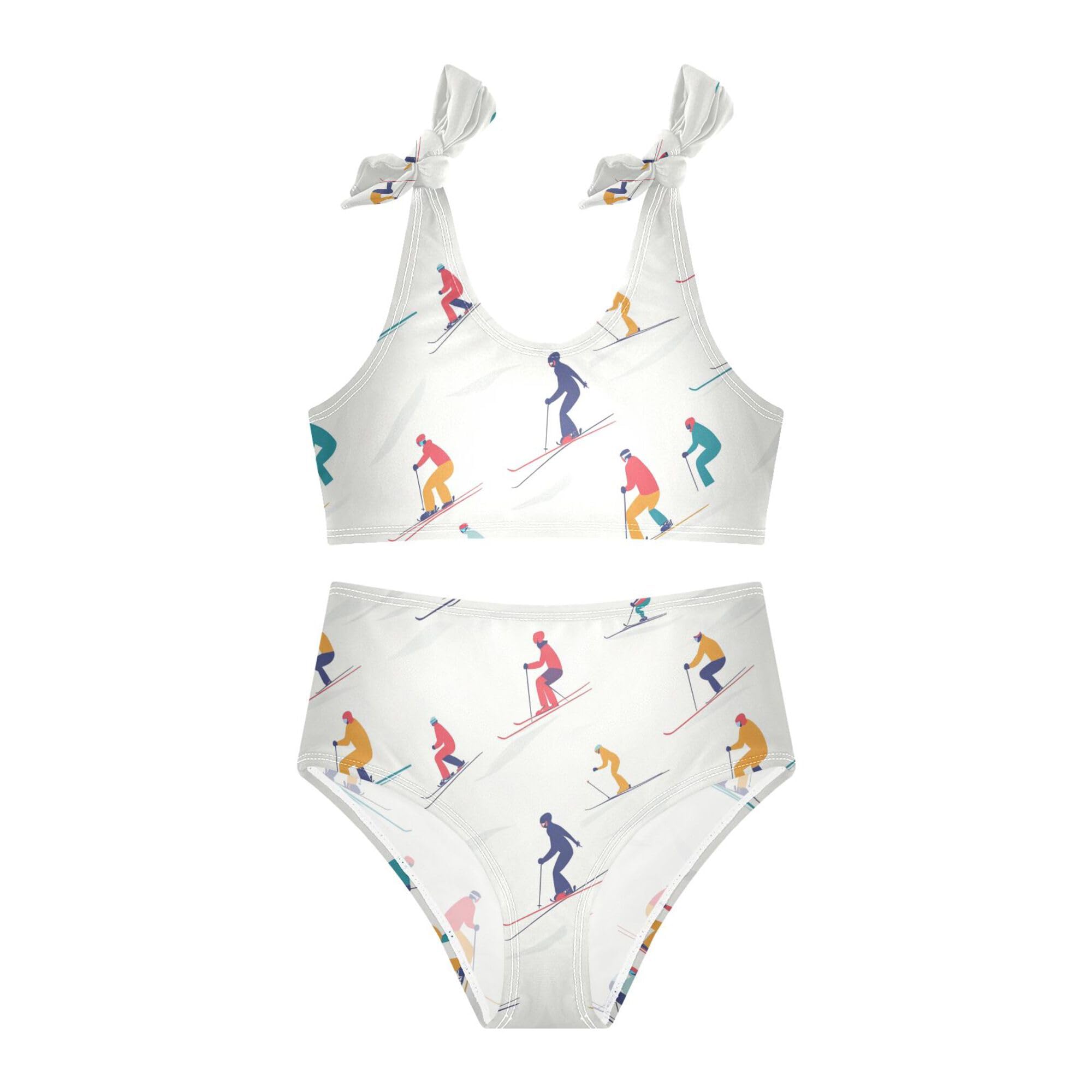 JUNZAN Skiing White Girl Bathing Suits 2 Piecing Cute Elastic Swimwear Preppy Girls Swimming Suits Birthday Gifts 9-10Y