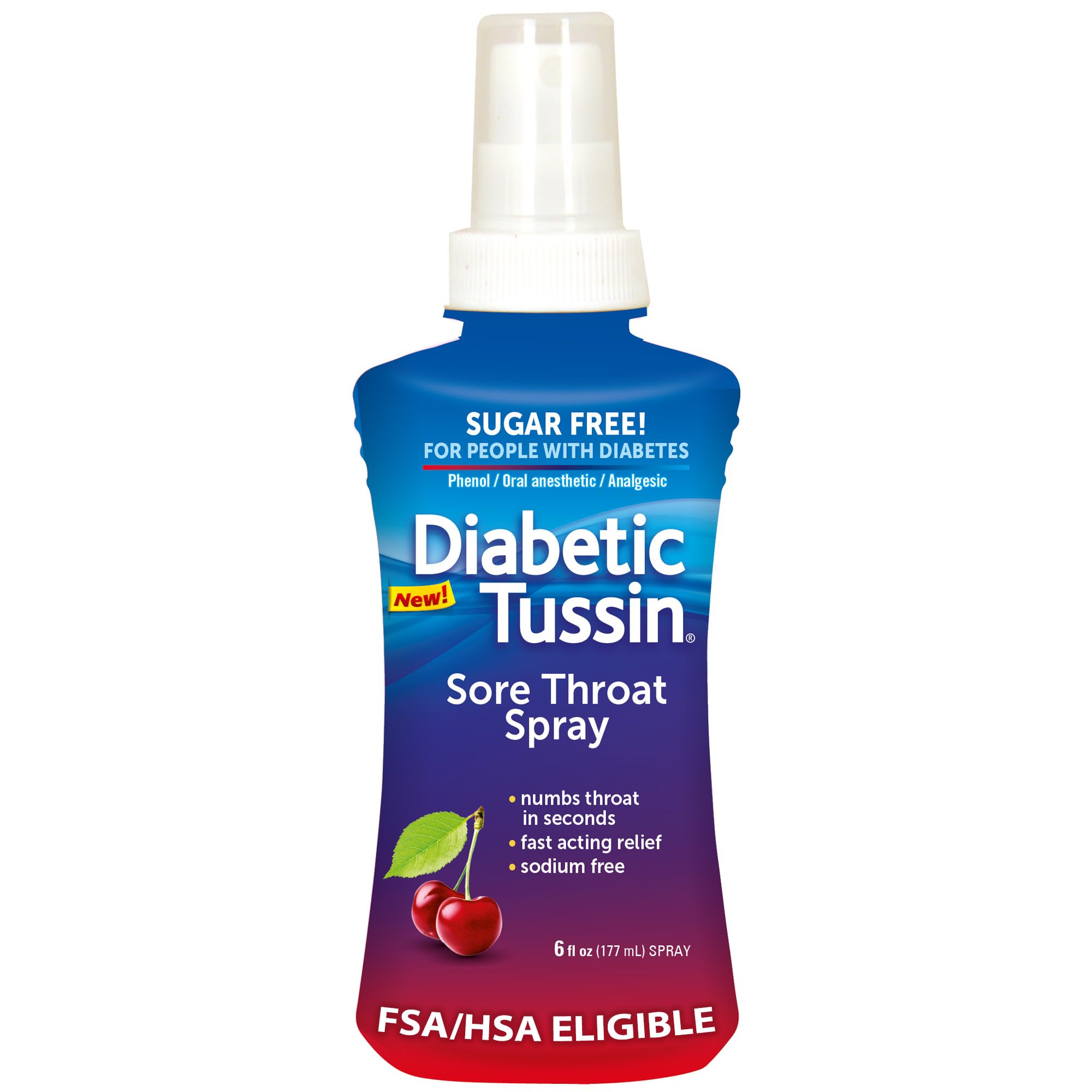 Diabetic Tussin Sore Throat Spray, Wild Cherry, 6 fl oz, 1 Pack