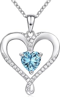 Birthstone Necklace for Women, 18K White Gold Heart Necklace Filled 925 Sterling Silver, Diamond Womens Jewelry Christmas Gifts for Women Wife