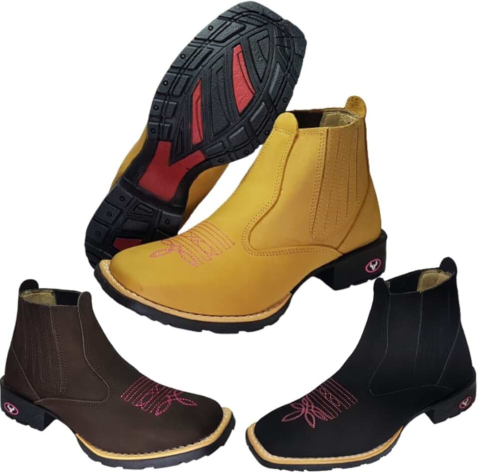 Bota Botina Texana Country Modativa Feminino e Masculino Couro Nobuck Legítimo Cano Médio