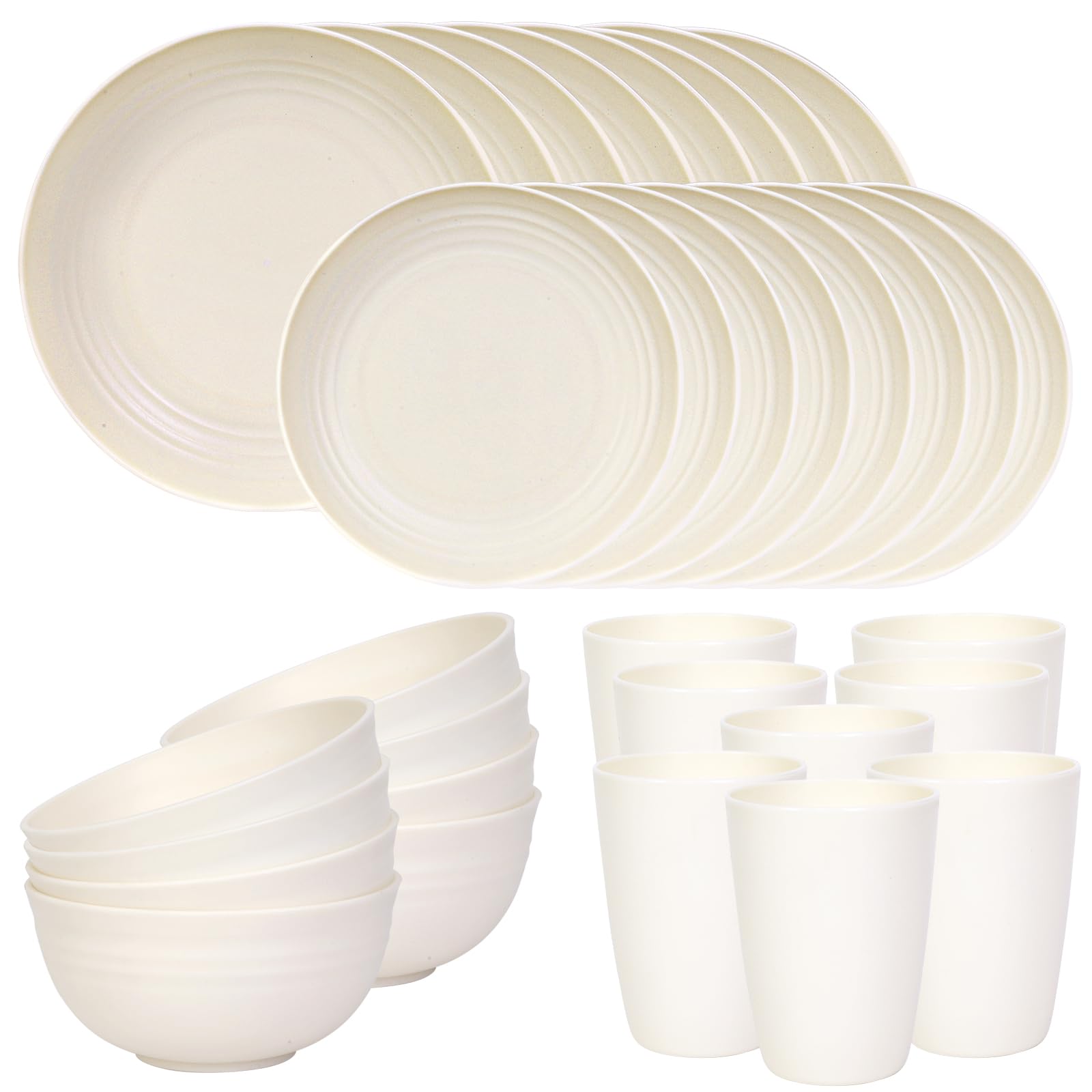 Quatish 32 Piece Plates and Bowls Sets for 8, Unbreakable Dinnerware Sets, Plastic Dish Set for Camping, Dishwasher Microwave Safe, Outdoor Kitchen
