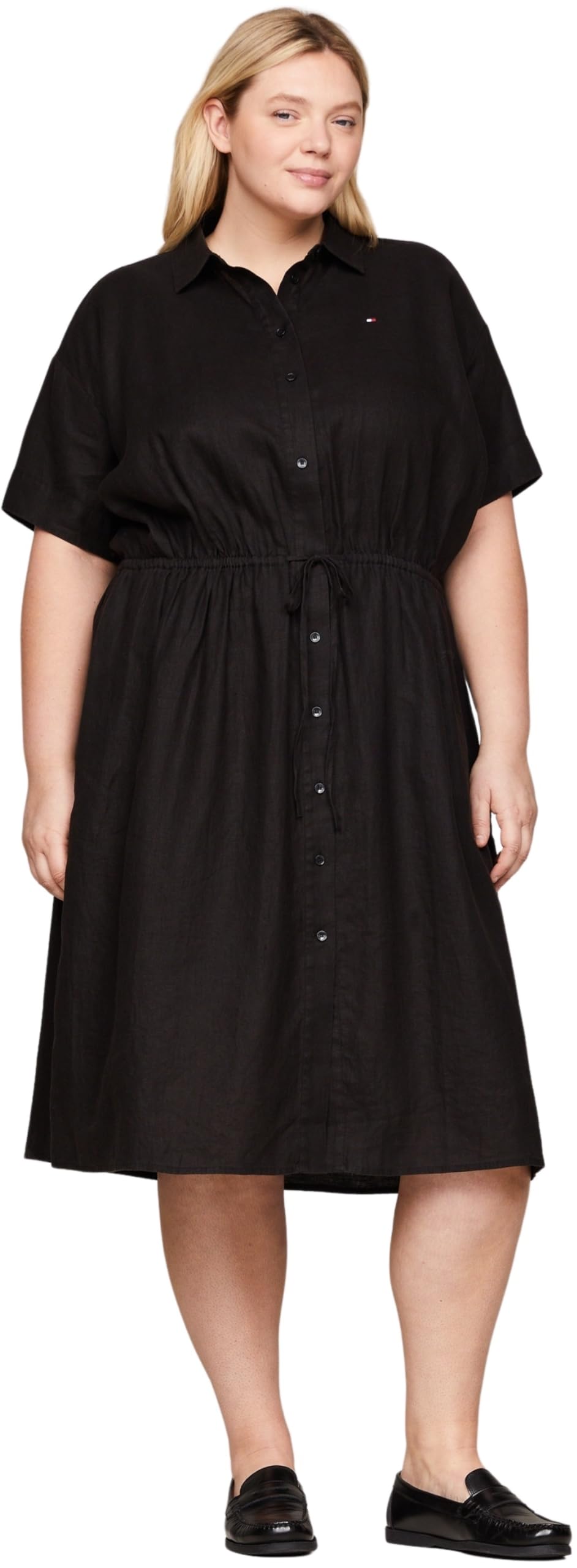 Tommy Hilfiger Women's CRV Linen SS Shirt Dress Black 48