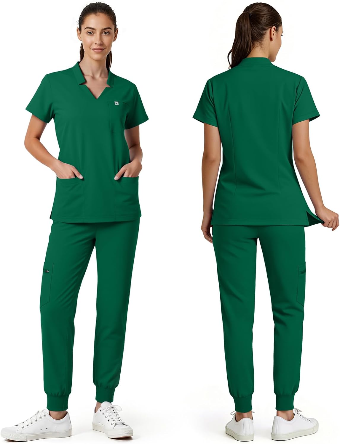 Women's Scrubs Set with V-Neck Top & Jogger Pants, 8-Pocket Stretch Scrub Sets for Women Nurses and Dental Assistants