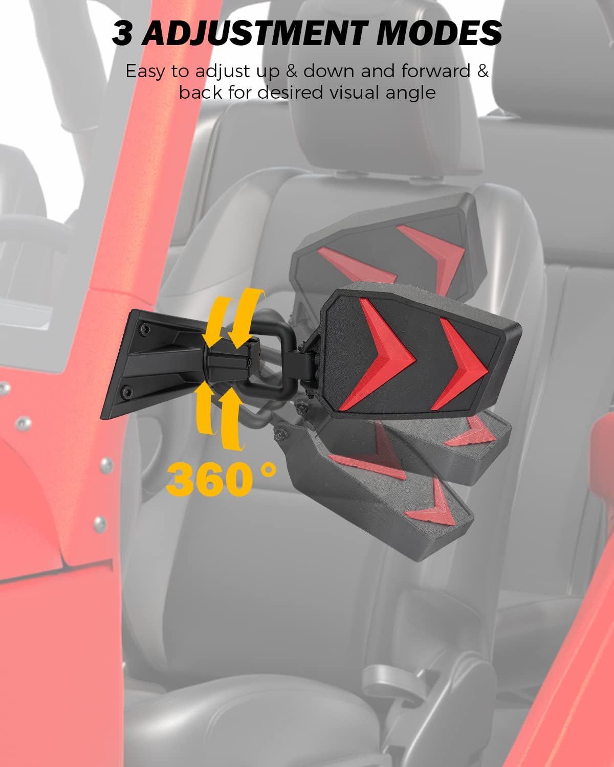 Mirrors Doors Off for Wrangler JK TJ 1997-2018, Side Mirrors Anti-Shake Quicker Install with Black Orange Blue Red Inserts for Wrangler Doors Off Safe Driving(NOT FIT JL)