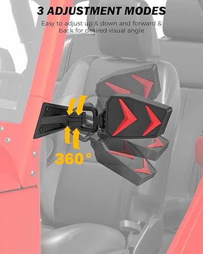 Miniatura 5 de Espejos para puertas desactivadas para Wrangler JK TJ 1997-2018, espejos laterales antivibración, instalación más rápida con inserciones negras,