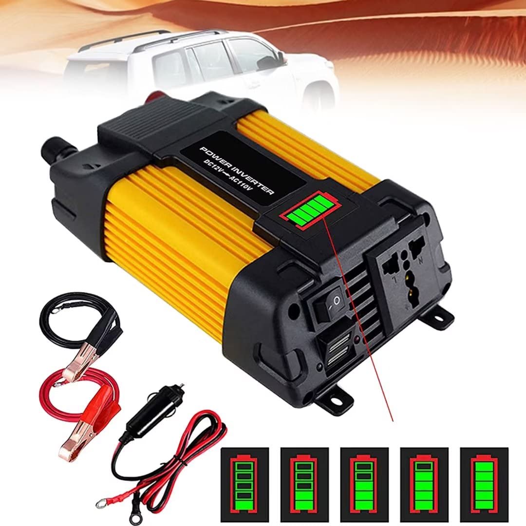 Falownik samochodowy 300 W/500 W, wskaźnik napięcia i pojemności, 10 V-15 V na 100 V/220 V, podwójny USB, do urządzeń motoryzacyjnych, 300 W, 10-15 V na 220 V (300 W, 10-15 V T