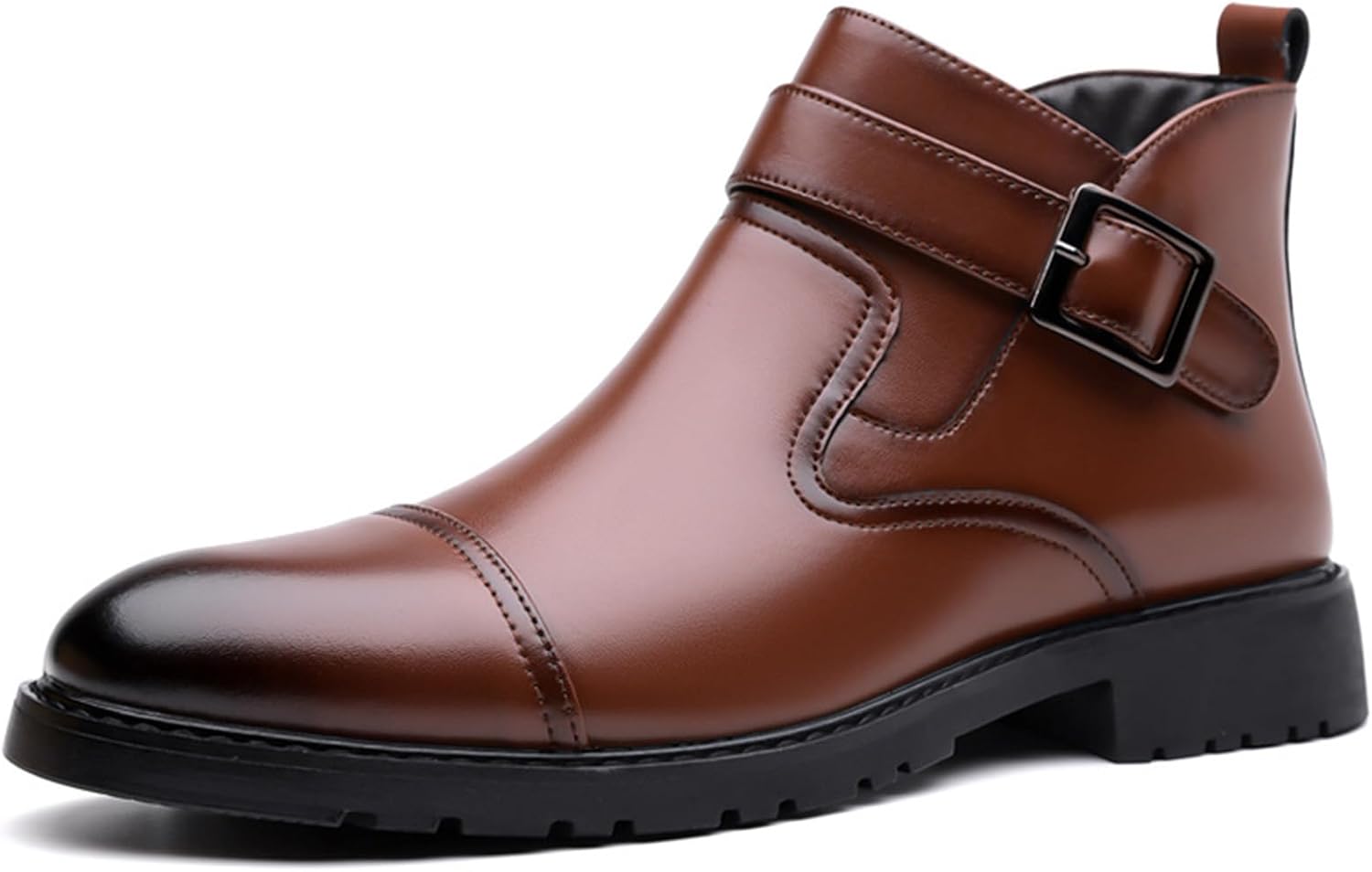 Men's Leather Low Heel Dress Chelsea Ankle Boots Fashion Side Zipper Comfort Cap Toe Non-Slip Block Heel Winter Warm Boots Formal Business Wedding Evening Monk Strap Chukka Boots