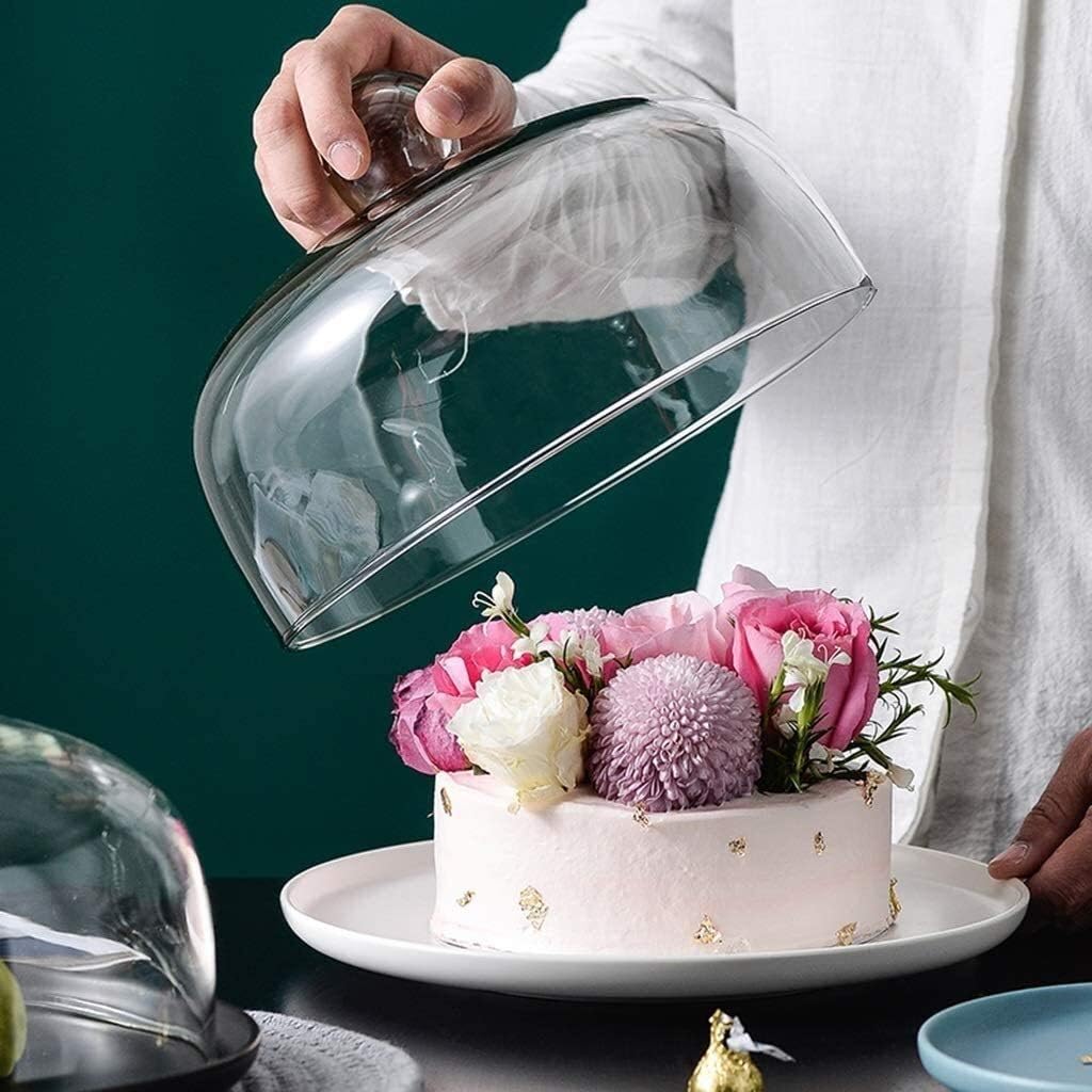 Chip Dip Server Tasting Plate with Glass Dome Gourmet Photo Props Food Display Plate Pastry Cake Dome Decorative Serving Tray (Size : 10inch) (8inch)