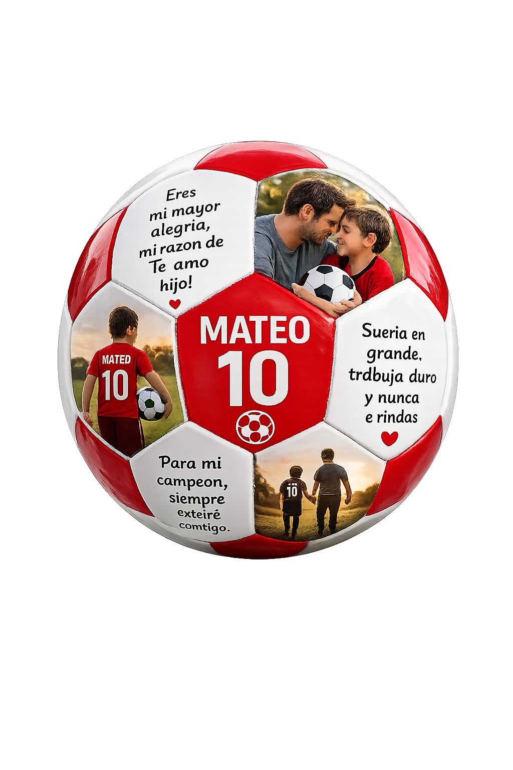 Balon de Futbol Personalizado con Fotos y Textos, 19 Fotos + 12 Textos, Regalo Original para Padres, Ninos y Entrenadores