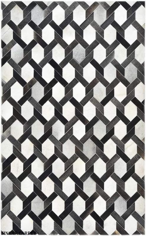 Miniatura 4 de Roland - Alfombra tejida a mano de piel de vaca natural, parche de cuero de trabajo adecuado para interiores, sala de estar, dormitorio, comedor,