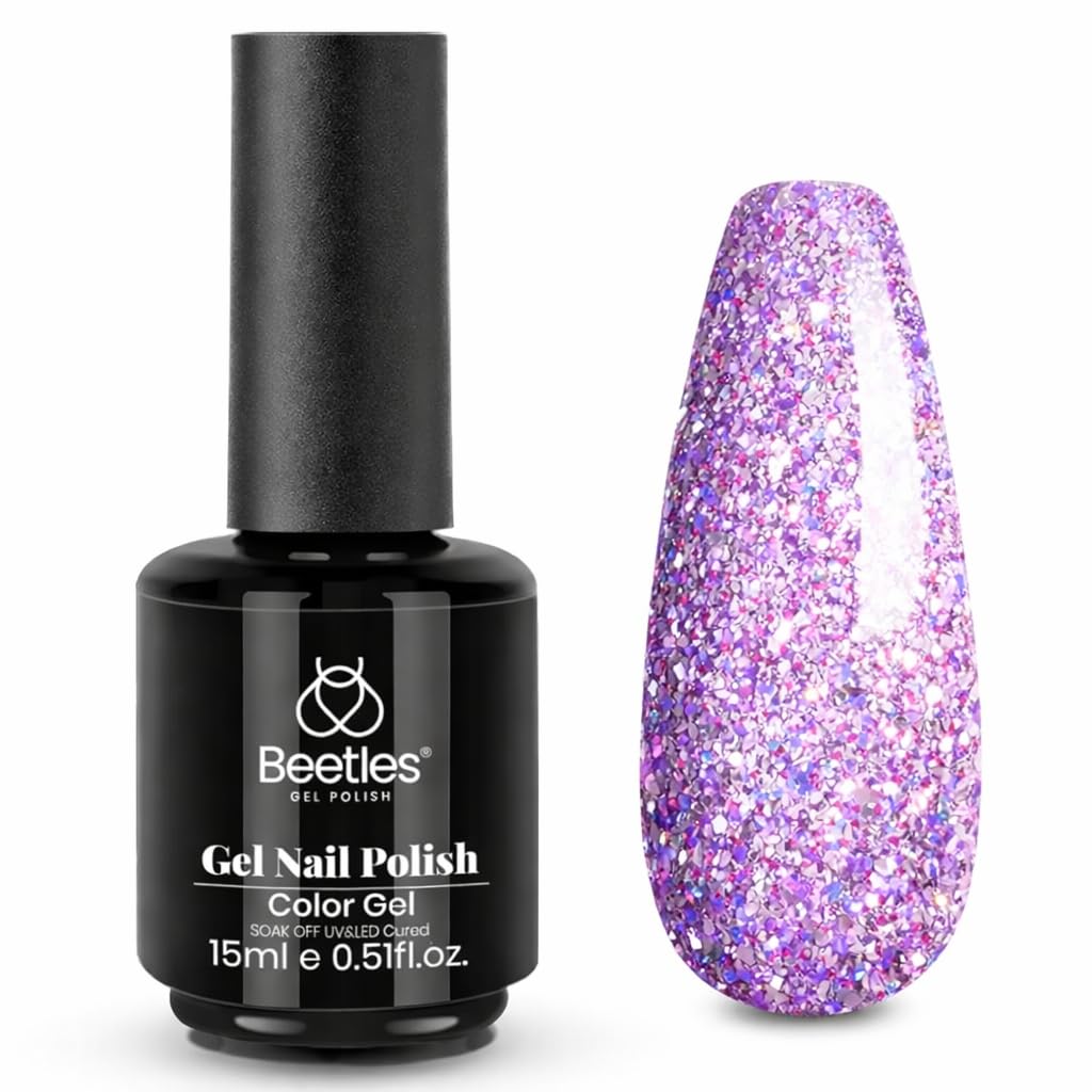 Beetles Purple Gel Nail Polish, 15ml Shimmer Rose Quartz Glow Glitter Gel Polish | Sparkly UV LED Nail Art - main product image