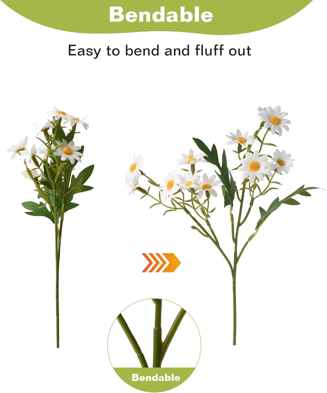 Artificial Flowers, 12 Bundles Daisy Flowers for Outdoors Planters (144 Blooms), Fake Wildflowers, Faux Plants with Silk Daisies for Front Porch Garden Patio Home Aesthetic (White)