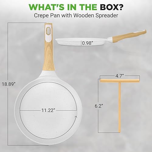 Miniatura 7 de NutriChef Juego de 2 sartenes antiadherentes para crepé, sartenes Dosa recubiertas de mármol de 11 pulgadas con esparcidores de madera, baquelita y