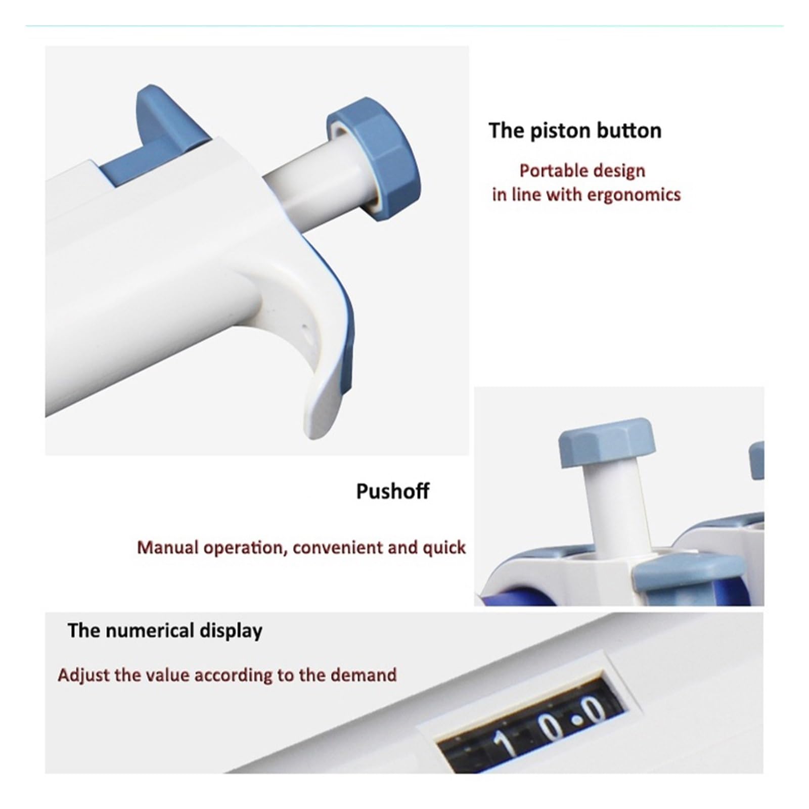 Pipeta, Dispensador de muestra de micropipeta de 100:1000 ul, pistola de pipeta de laboratorio ajustable de un solo canal digital