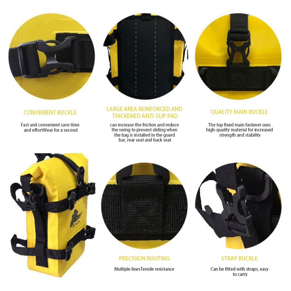 Garvee Sacoche latérale Moto étanche IPX6 8L – Porte-Outils Cadre Universel avec bandoulière réglable – Idéal Accessoires Cyclisme Outdoor – Jaune, 19cm x 9cm x 30,5cm