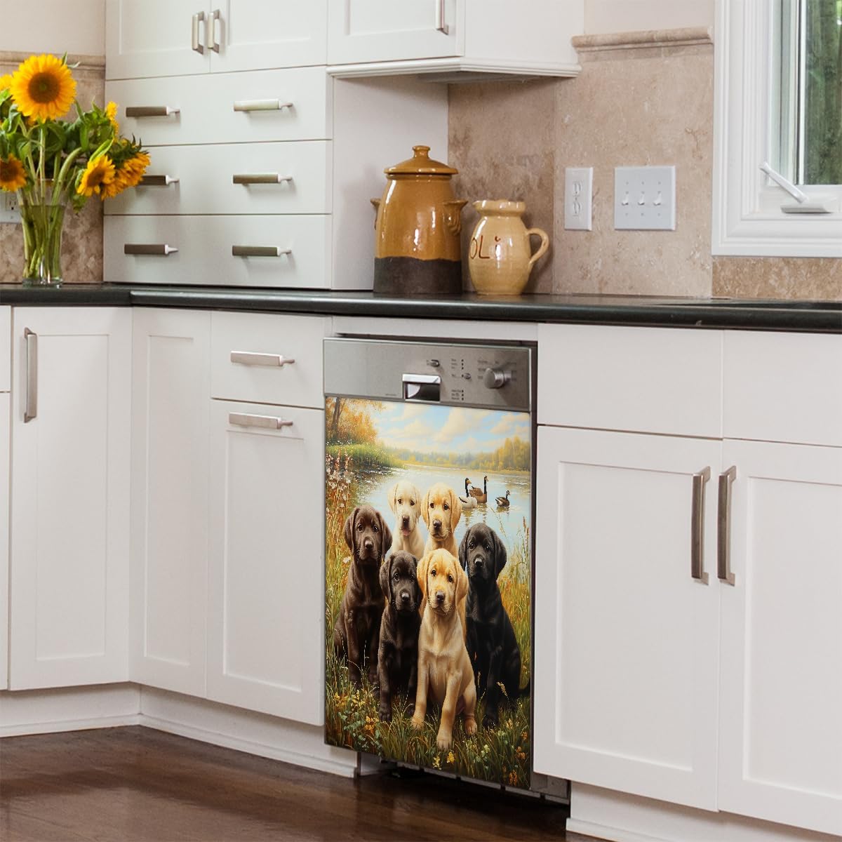Labrador Retriever Dogs Dishwasher Magnet Cover Decorative Refrigerator Covers Magnetic Reusable Dishwasher Door Cover Kitchen Appliance Sticker Cover 21x26Inch