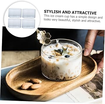 SOLUSTRE High Borosilicate Glass Dessert Cups 12 oz Multifunctional Pudding and Ice Cream Holders for Baking and Serving Elegant Glass Dessert Containers Set of 4
