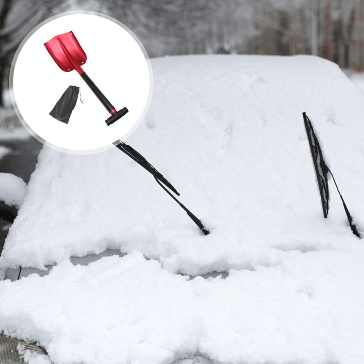 Healifty Pala de Nieve Roja para Coche de Aleación de Aluminio Desmontable