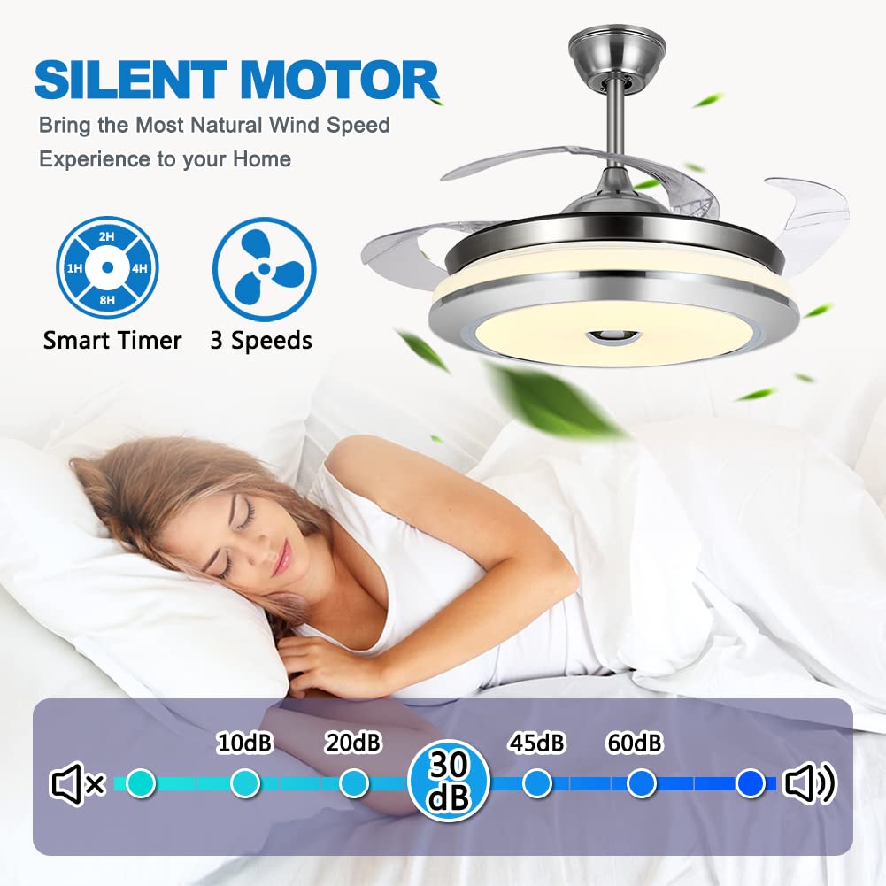 Ceiling Fan With Light Remote Control Retractable Ceiling Fan LED ...
