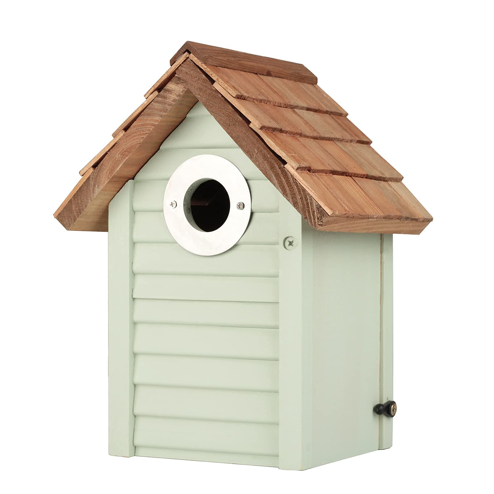 CEDAR ALPHA Premium Cedar Wooden Beach Hut Bluebird House, Bird House for Outside, Vintage Style, Stainless Steel Entrance Hole Protector, Colorful Garden Decorative (Sage Green)