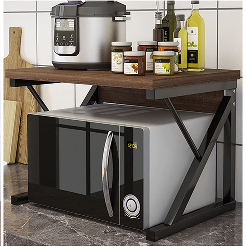 Rainbow Tree 2-Tier Microwave Oven Rack with Shelf for Kitchen, Heavy Duty Microwave Toaster Stand Kitchen Counter Top Organizer, Wooden Baker’s Rack with Metal Frame Brown — image 1