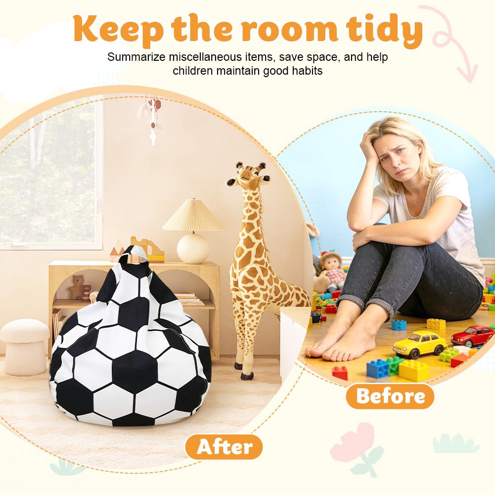 Housse de pouf pour enfants - Rangement de jouets pour chambre d'enfant - Pouf de rangement pour jouets avec fermeture éclair - Pour vêtements, jouets (football)