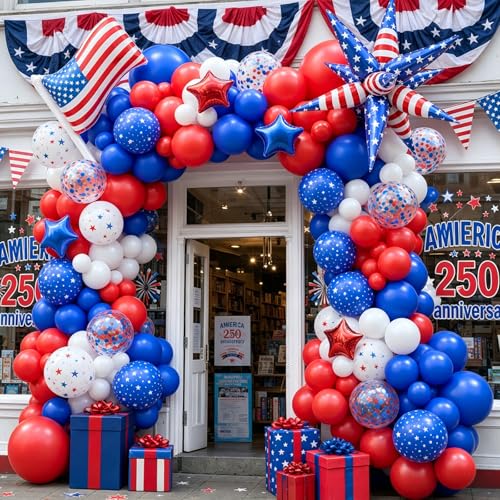 168pcs Red White and Blue Balloon Garland Arch Kit, Patriotic Decorations with 4th of july Balloons, Exploding Star Balloons for Nautical Veterans Memorial Day 4th of July Party Decorations by LSYBBDECOO - Used condition - Image 6