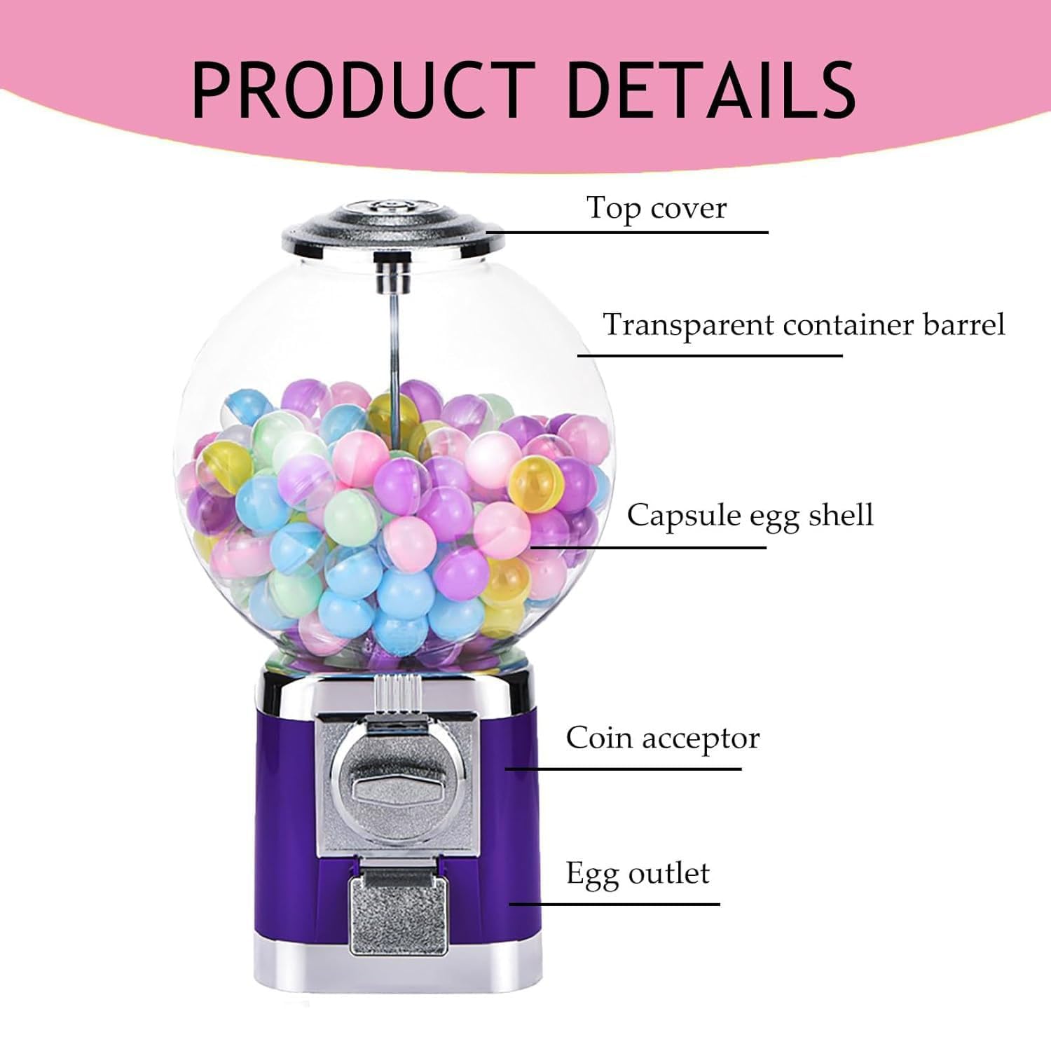 Distributore automatico di caramelle con 100 Twister, distributore automatico classico per negozi al dettaglio, dispenser per capsule di caramelle