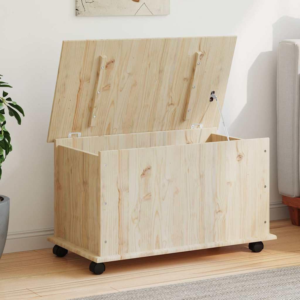 Truhe Mit Rollen ALTA 73x39,5x43 cm Massivholz Kiefer | 70 Liter Fassungsvermögen, Scharnierdeckel, unbehandelte Oberfläche, pflegeleicht mit feuchtem Tuch