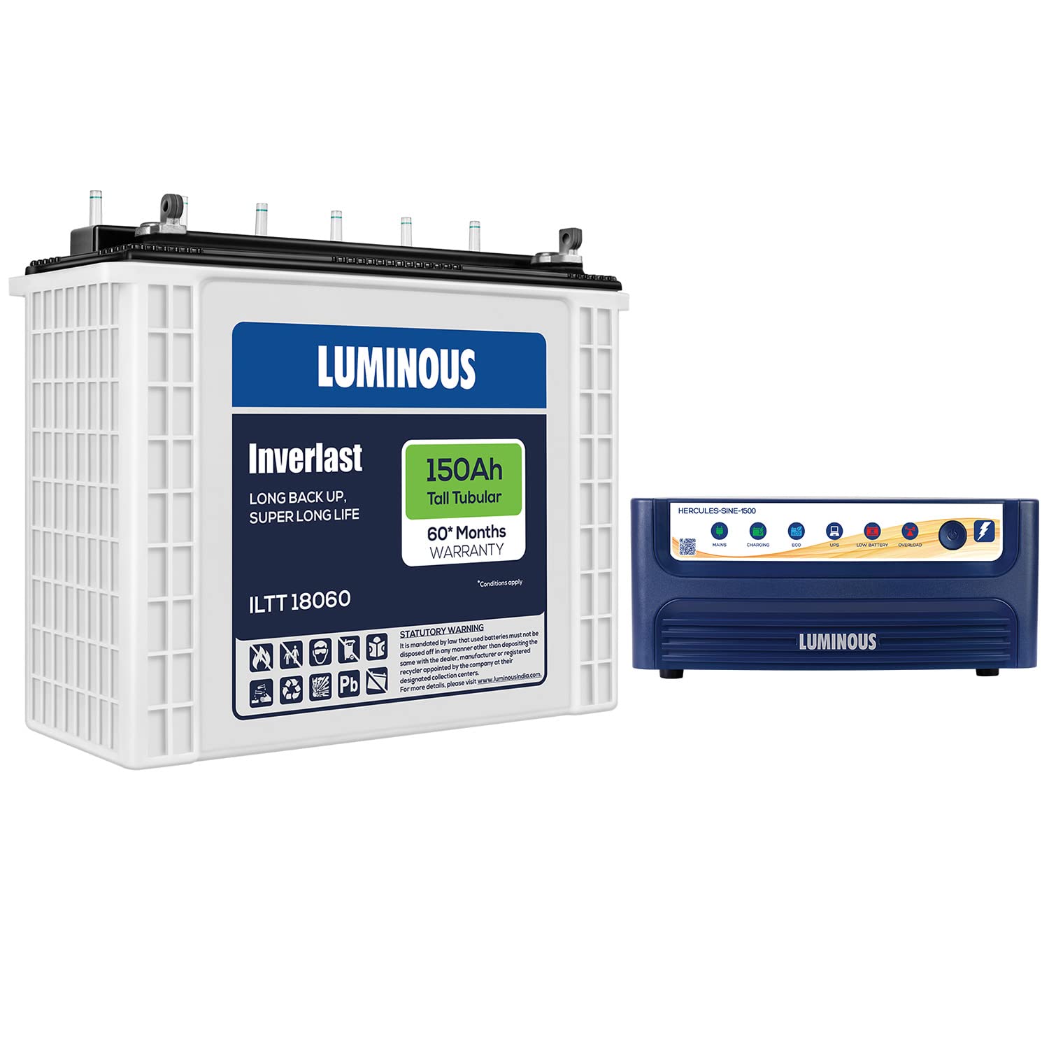 Luminous Inverter & Battery Combo (Hercules 1500 Pure Sine Wave 1400VA/12V Inverter with ILTT18060 Tall Tubular 150Ah Battery) for Home, Office & Shops-image-18