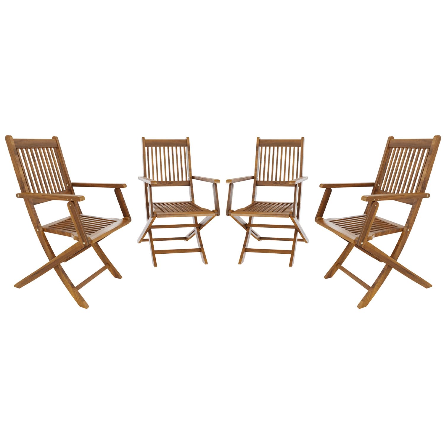 Set di 4 Sedie Da Giardino Pieghevoli Con Braccioli Seduta e Schienale Alto Con Doghe In Legno Massiccio Naturale Di Acacia 91 x 58 x 52 cm Per Giardino Esterno Piscina Patio Terrazzo Balcone