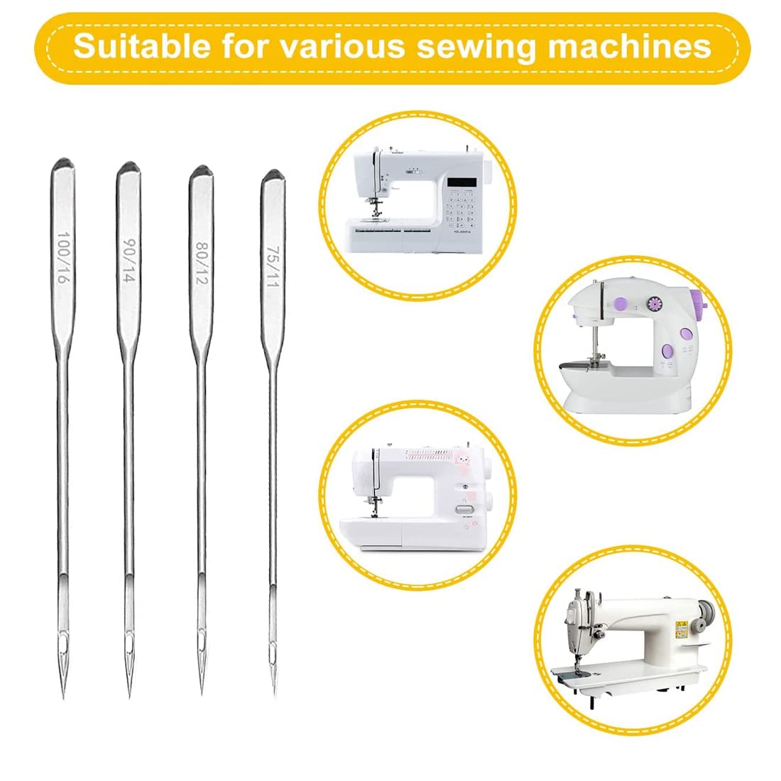 Wamkon Set di 50 aghi per macchina da cucire, 5 misure 70/9, 80/11, 80/12, 90/14, 100/16, aghi per macchina da cucire, set universale per cucire la casa