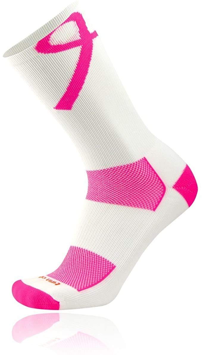 TCK Pink Ribbon Awareness Crew Socks (White/Hot Pink, X-Large)